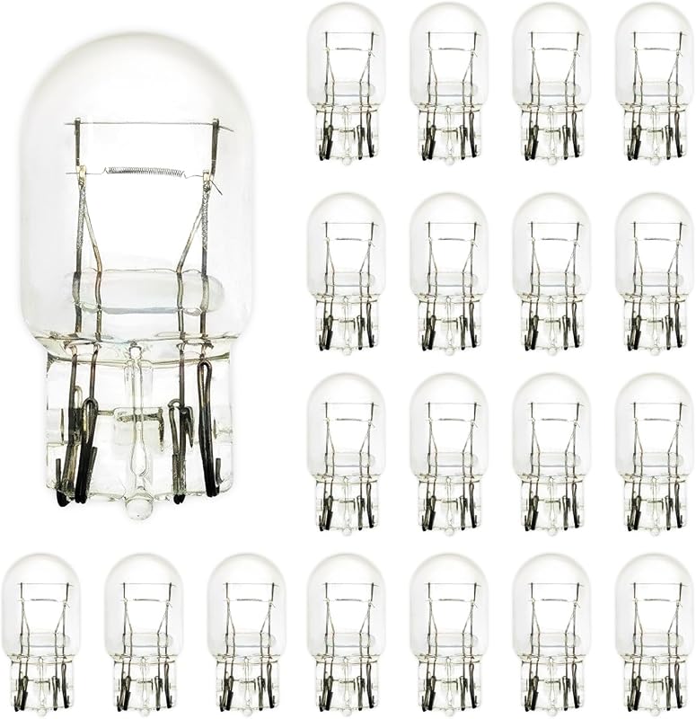 7443 7443LL 7444 W21/5W T20 Brake Tail Light Bulbs, Clear, 20 Pack | Bulk automotive replacement lamps for daytime running light, DRL, parking and turn-indicator sockets; ideal for shop stock.