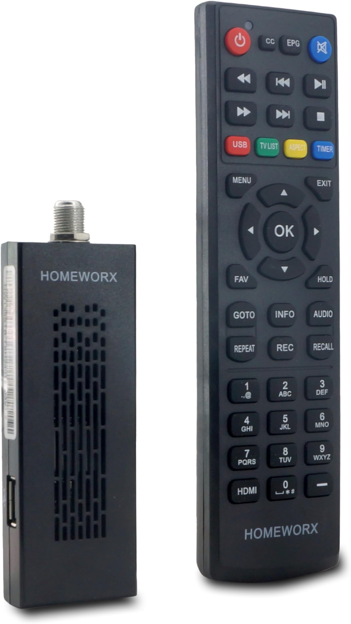 ATSC Digital TV Converter Box Dongle with TV Tuner, TV Recording, USB Multimedia Function, 1080P HDMI Output, Clear QAM by Mediasonic HomeWorx (HW135STB)
