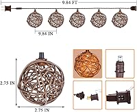 Vista 3 de Vigdur Luces de Cadena de Bolas de Ratán, Luces de Cadena de Linterna Boho con 10 Bombillas LED Conectables, Luces de Cadena para Interiores