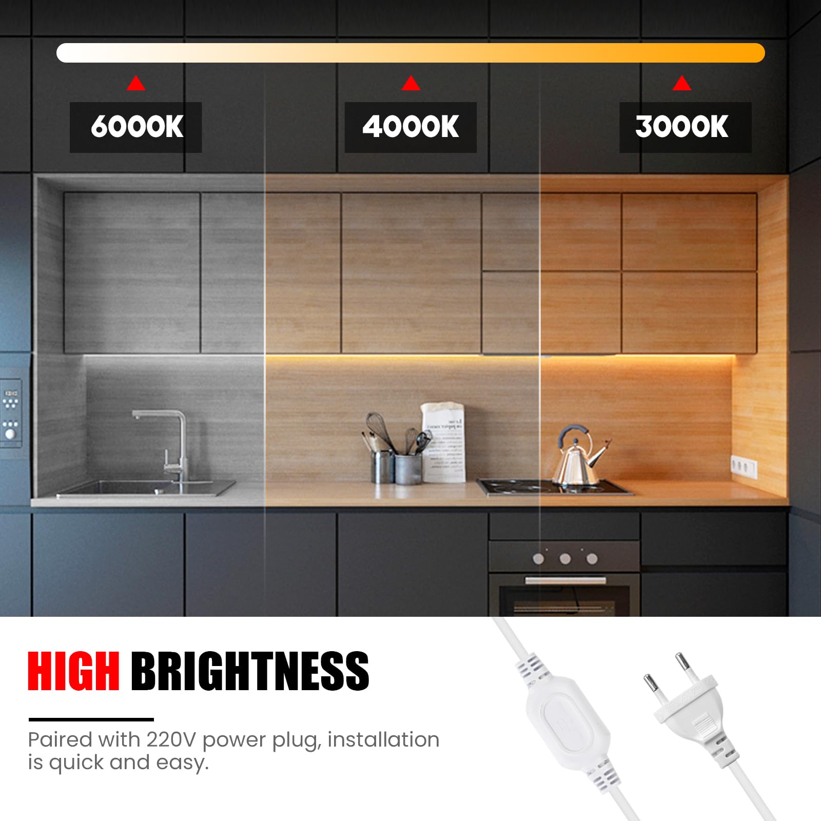 Tira LED COB 220V [50M, Blanco Natural 4000-4500K], IP65 impermeable flexible, 240 LEDs/m Tira LED FCOB CRI85+, cortable cada 10cm, iluminación decorativa para hogar/tiendas