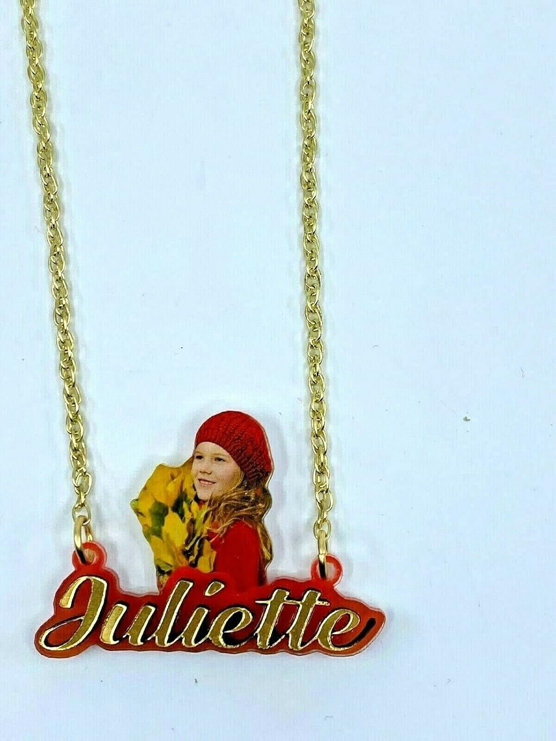 MIRROR MANIA Your Custom Picture Photo UV Printed on Premium Clear Acrylic Nameplate Necklace Pendant Personalized Free Laser Cut Any Name With Silver or Gold Choice Chain- WOW!