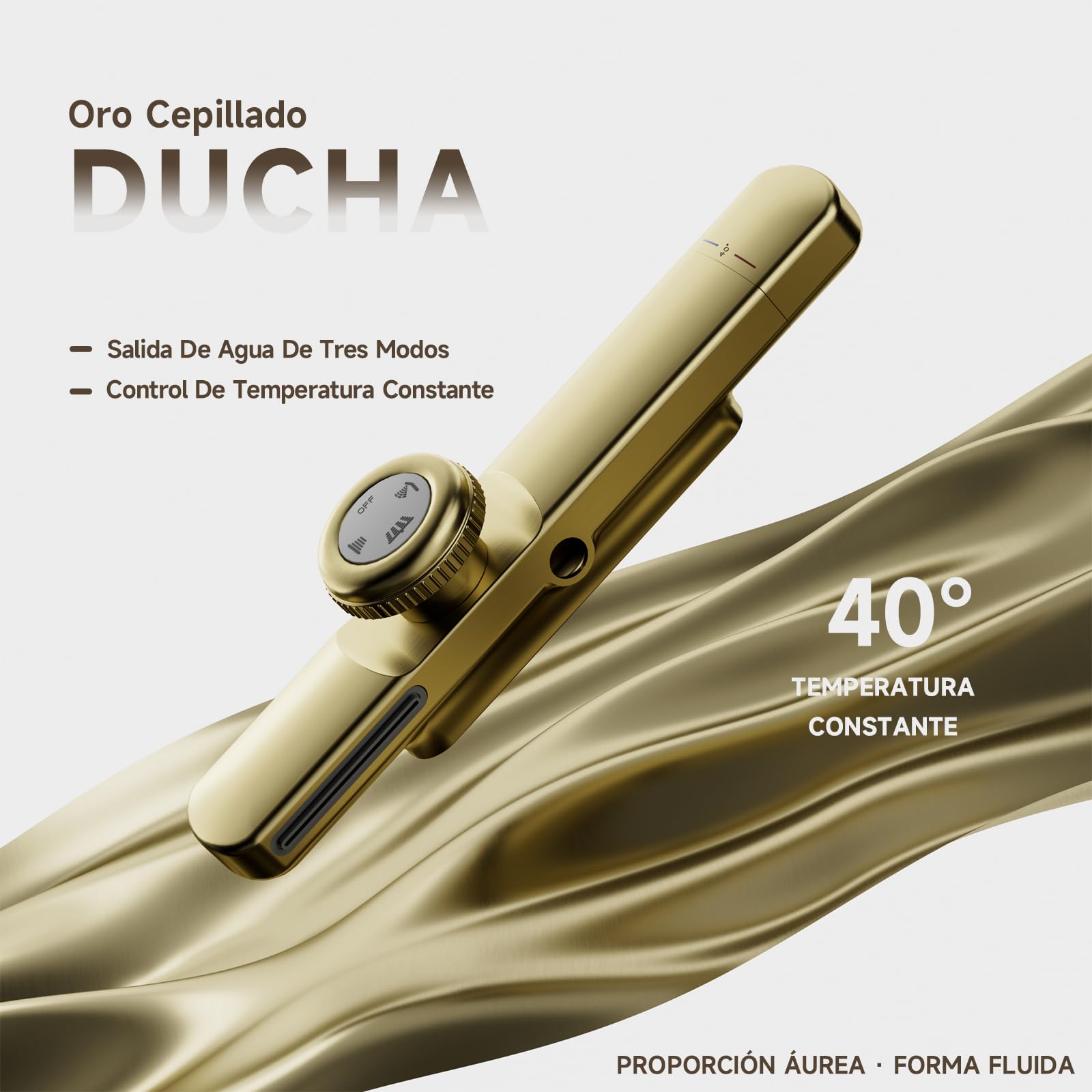 Columna ducha,Oro cepillado Columna de ducha termostática,Conjunto de columna de ducha 3 en 1 con cabezal de ducha de lluvia Grande de 260x260mm,Juego de ducha con cabezal de ducha de lluvia
