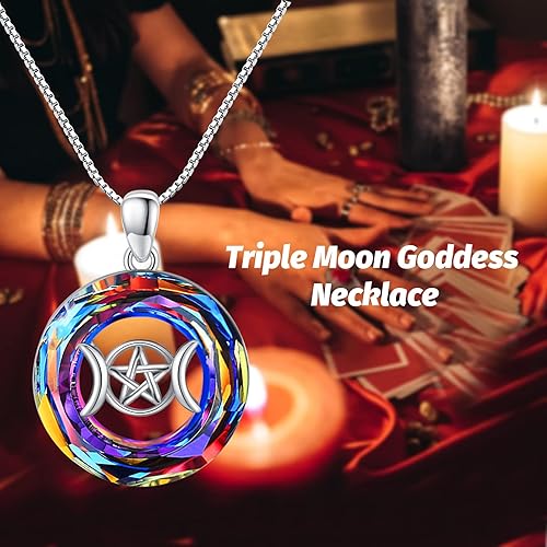 Miniatura 7 de Triple Moon Goddess Necklace 925 Sterling Silver Tree of Life Pendant Necklace Witch Pendant Wiccan Jewelry Gifts for Women Girls