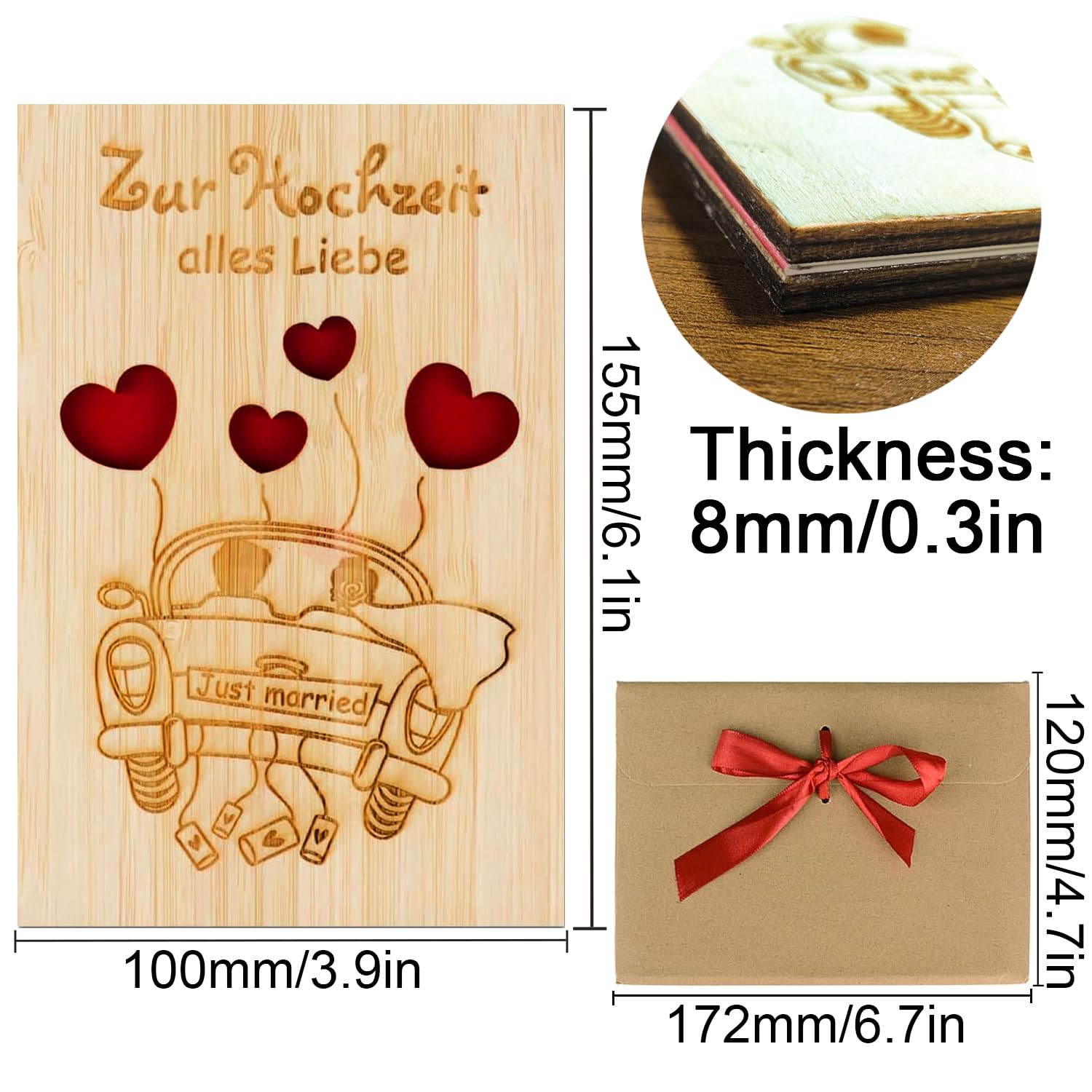 Zzbakress Hochzeitskarte Aus Holz – Lustige Geldkarte & Glückwunschkarte Für Brautpaare