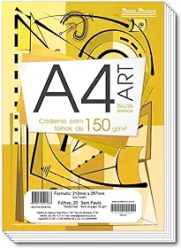 Bloco de Desenho A4, Pauta Branca, 150g, 20 folhas, Branco