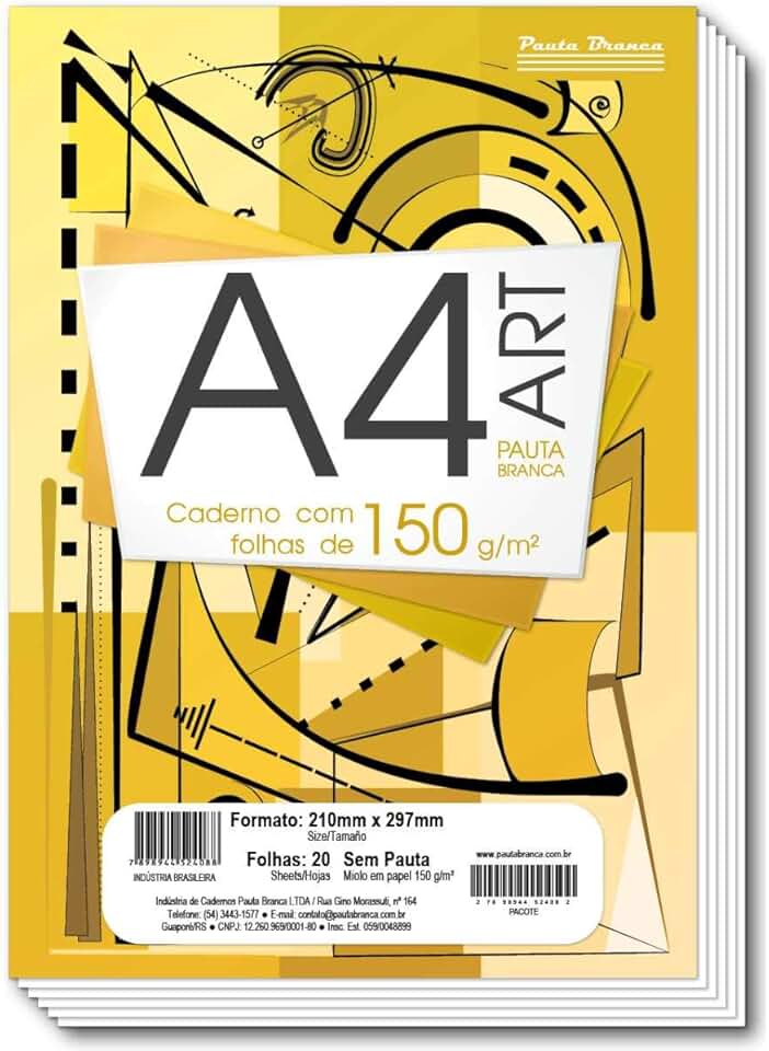 Bloco de Desenho A4, Pauta Branca, 150g, 20 folhas, Branco