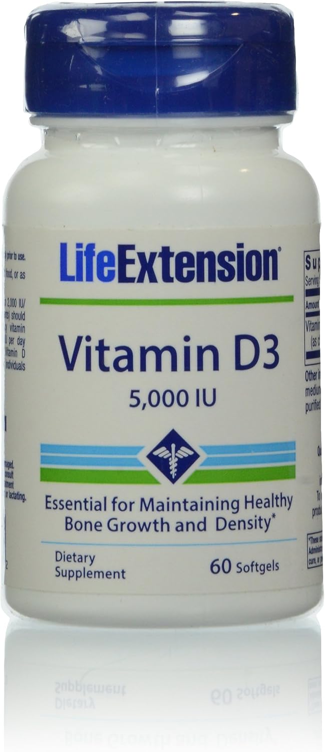 Life Extension Vitamin D3 Softgels, 5000 IU, 60 Count