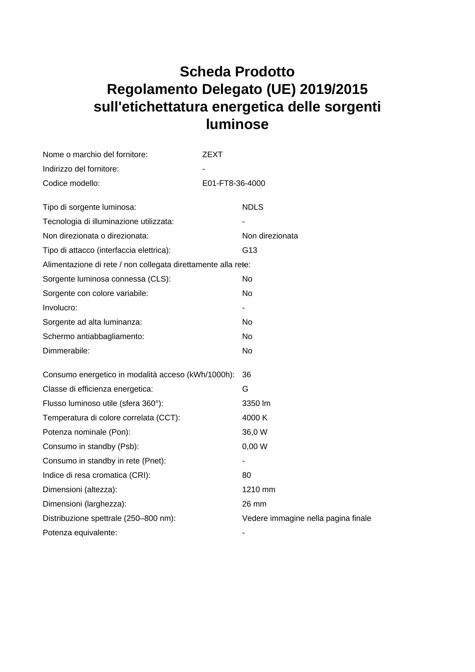 ZEXT - Tubo fluorescente (36 W, 840-4000 K, 120 cm, T8, 10 unità)