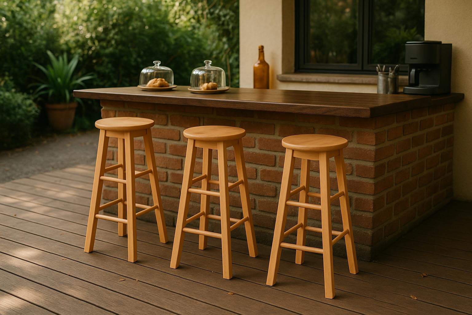 Barhocker/Holzhocker aus Kautschukholz - Barstuhl naturfarben in 32x32x74 cm – Wetterfestes und Outdoorfähiges Qualitätsprodukt