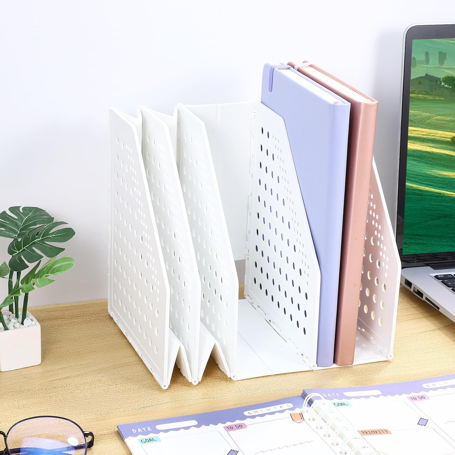 Levemolo Plastic Magazine Holder Desktop File Organizer with Multiple Compartments, Versatile Classified Storage, Collapsible Design for Office and Classroom Organization