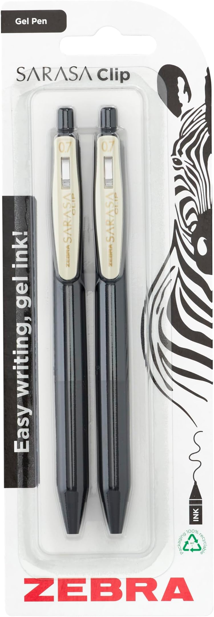 Zebra Pen SARASA Gel CLIP Vintage Black Ink Retractable Gel Pen 2 Pk - 0.7mm Black Gel Pens, Acid-Free, Water-Resistant, Rapid Dry, Archival Quality, Refillable Gel Pens with Alligator Clip