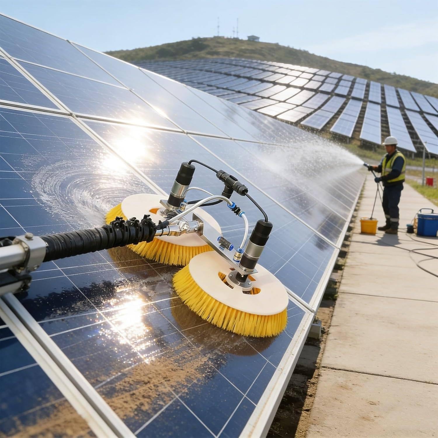 Photovoltaic Panel Cleaning Tool, Electric Solar Panel Cleaning Brush Telescopic Pole, Water Fed Pole Kit, Solar Panel Spray Washer, for Solar Panel, Window, PV Panel LithiumBattery-5.5m/18ft