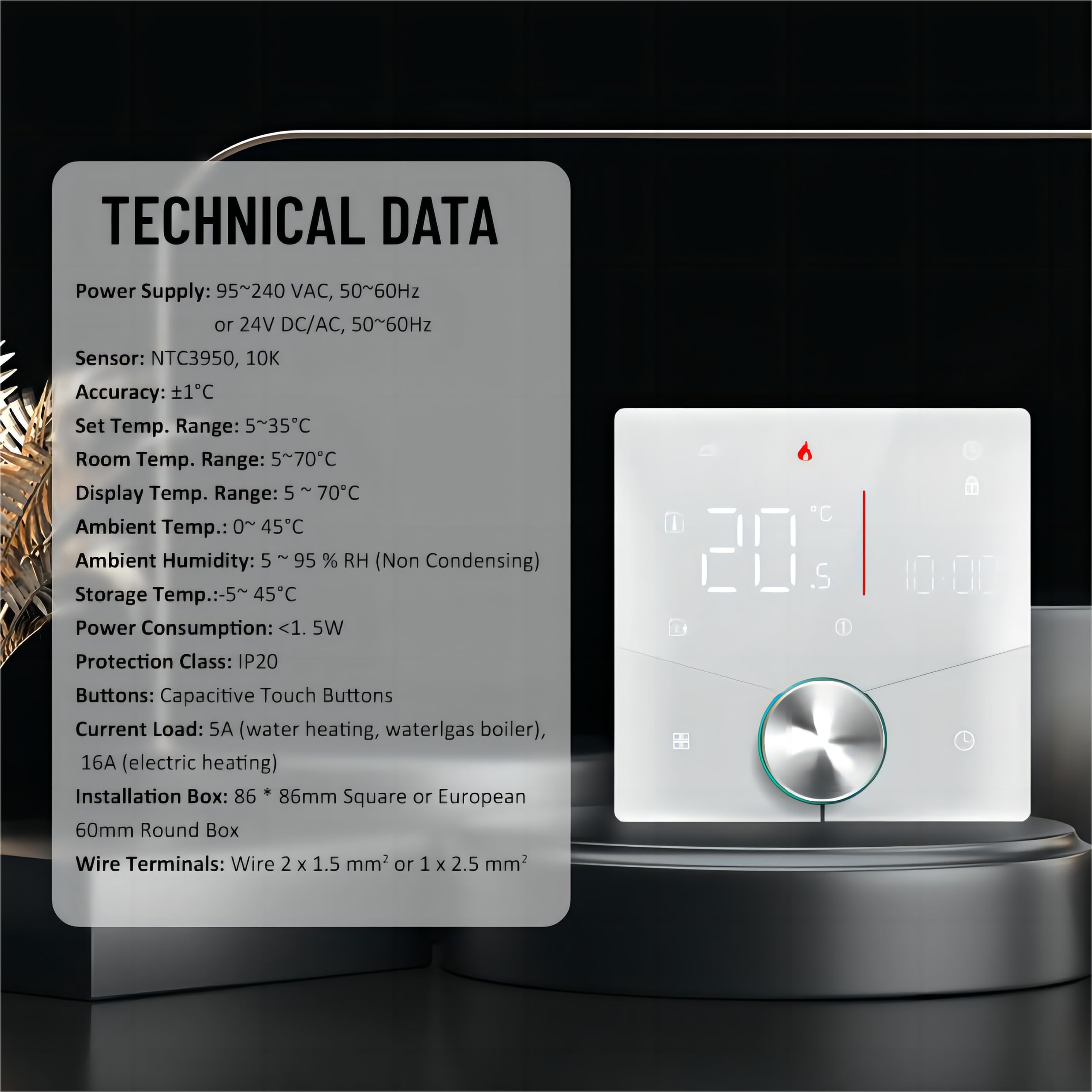 009 Serie Knob Termostato Calefacción WiFi para Caldera de Gas/Agua, Termostato Inteligente Programable para el Hogar, Función de Control de Voz Compatible con Alexa, Google Home 5A(Blanco)