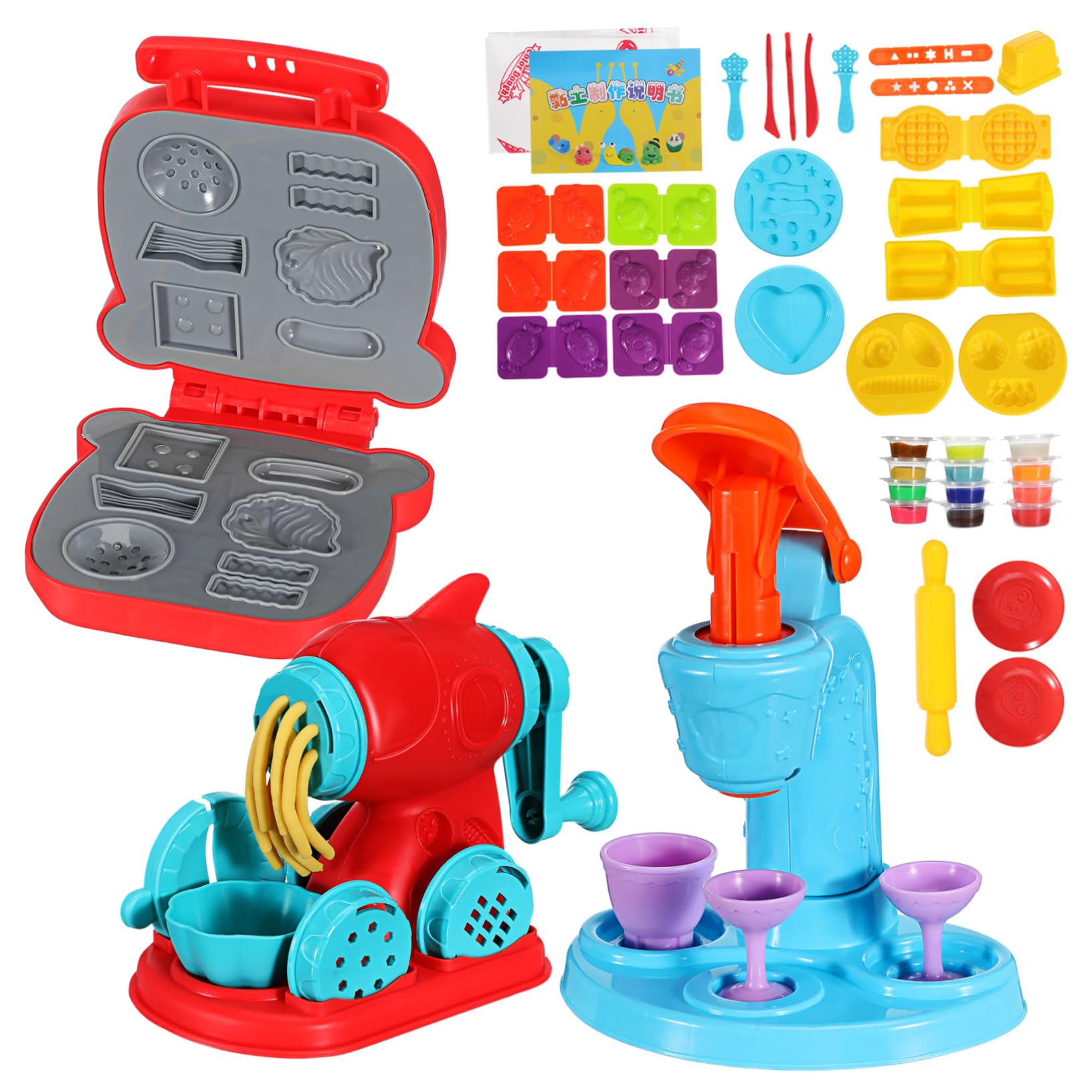 Kisangel Set di Accessori per Pasta Modellabile Gelatiera, Macchina per Spaghetti e Hamburger, Materiale Abs, 51 Pezzi, Gioco da Cucina per Bambini e Ragazzi, per Giochi di Compleanno