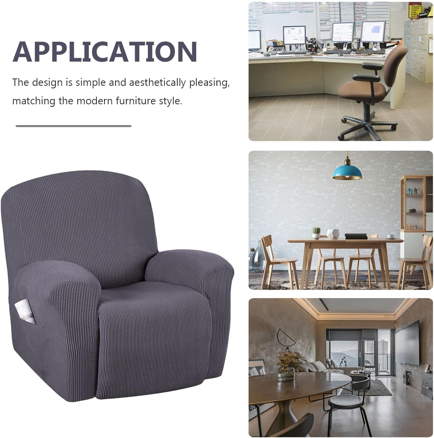 Alipis Recliner Stretch Recliner Sofa Cover Polyester Couch Cover Pocket Texture Easy to Install for Single Grey Color