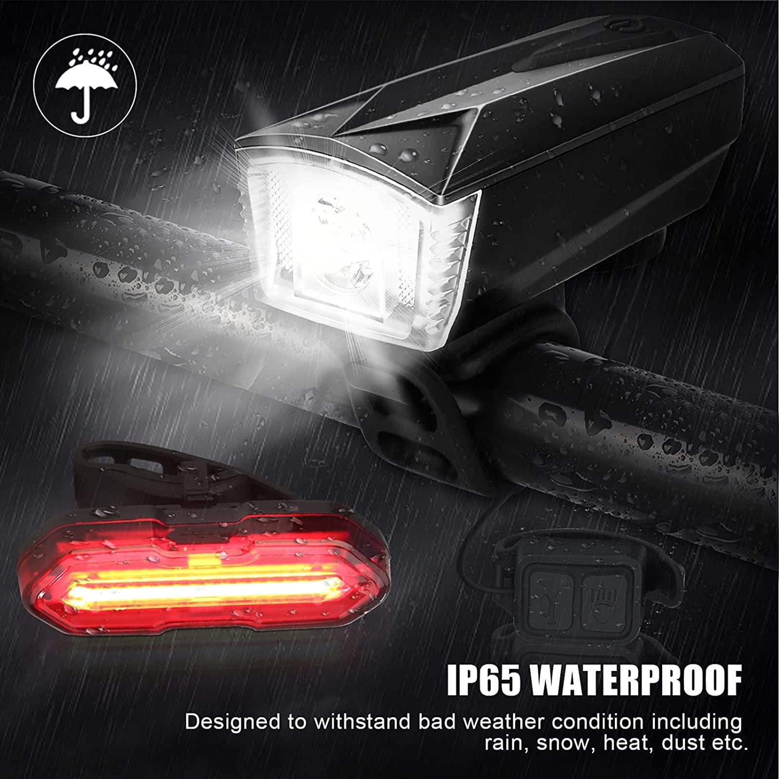 Zestaw świateł rowerowych LED, ładowalne przez USB, 350 lm, wodoodporne przednie światło i tylne światło 100 lm, regulowane 5+6 trybów oświetlenia, światła rowerowe na drogę i góry