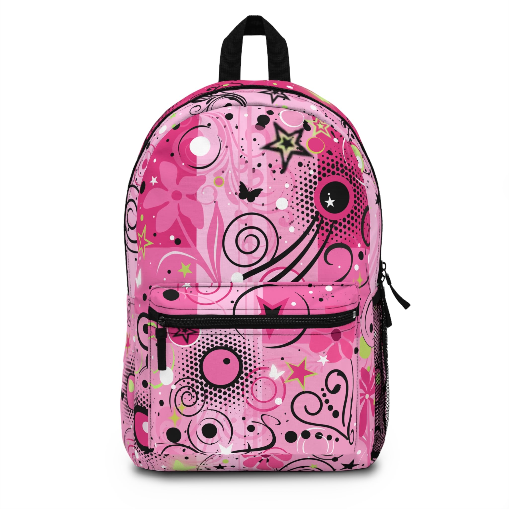 Frutiger Metro Pink and Black Backpack, Roomy Durable Bag, Everyday Use, Nostalgia Aesthetic, Y2K Millennial Travel Knapsack