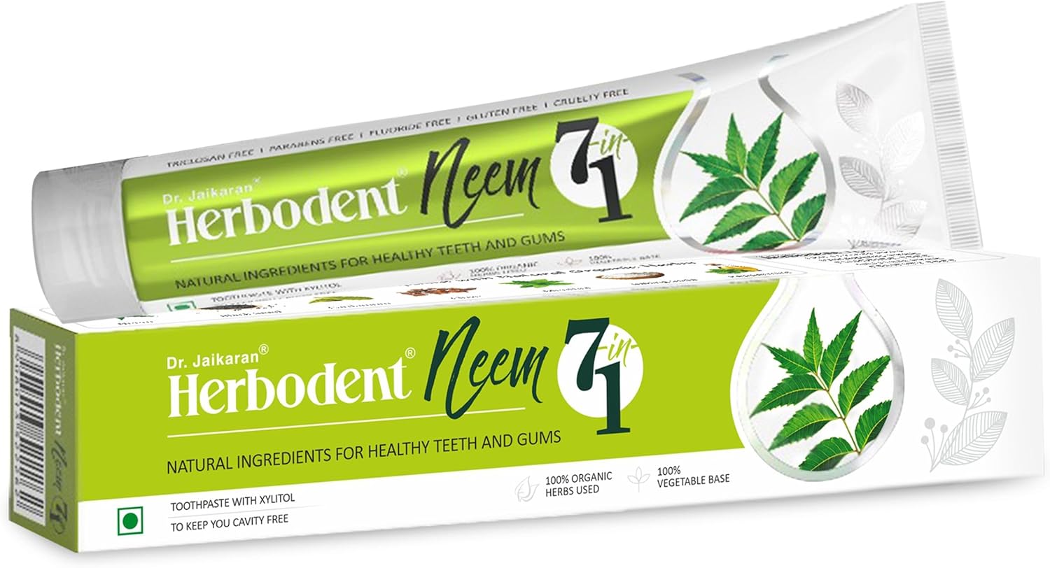 Herbodent® NEEM 7 in 1 Toothpaste-6.53Oz Pack of 6 | Organic Herbs-Neem, Black Seed & Xylitol for Anti Cavity, Cardamom & Mint for Freshness, Baking Soda for Great Cleaning-No Fluoride & No Paraben