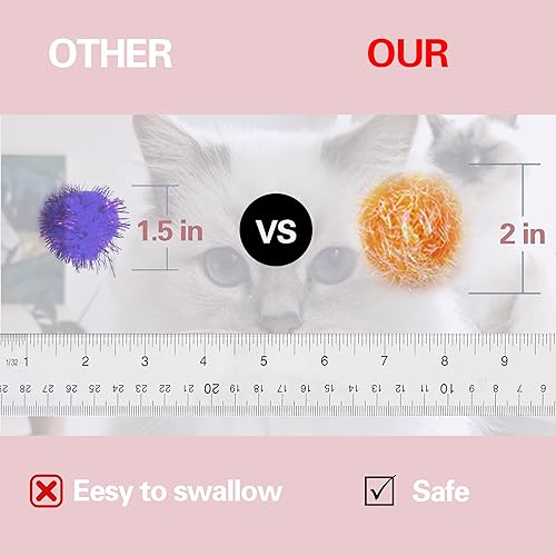 Miniatura 5 de Pelotas peludas brillantes para gatos, de 2 pulgadas, juguete interactivo para gatos, colores surtidos, paquete de 12