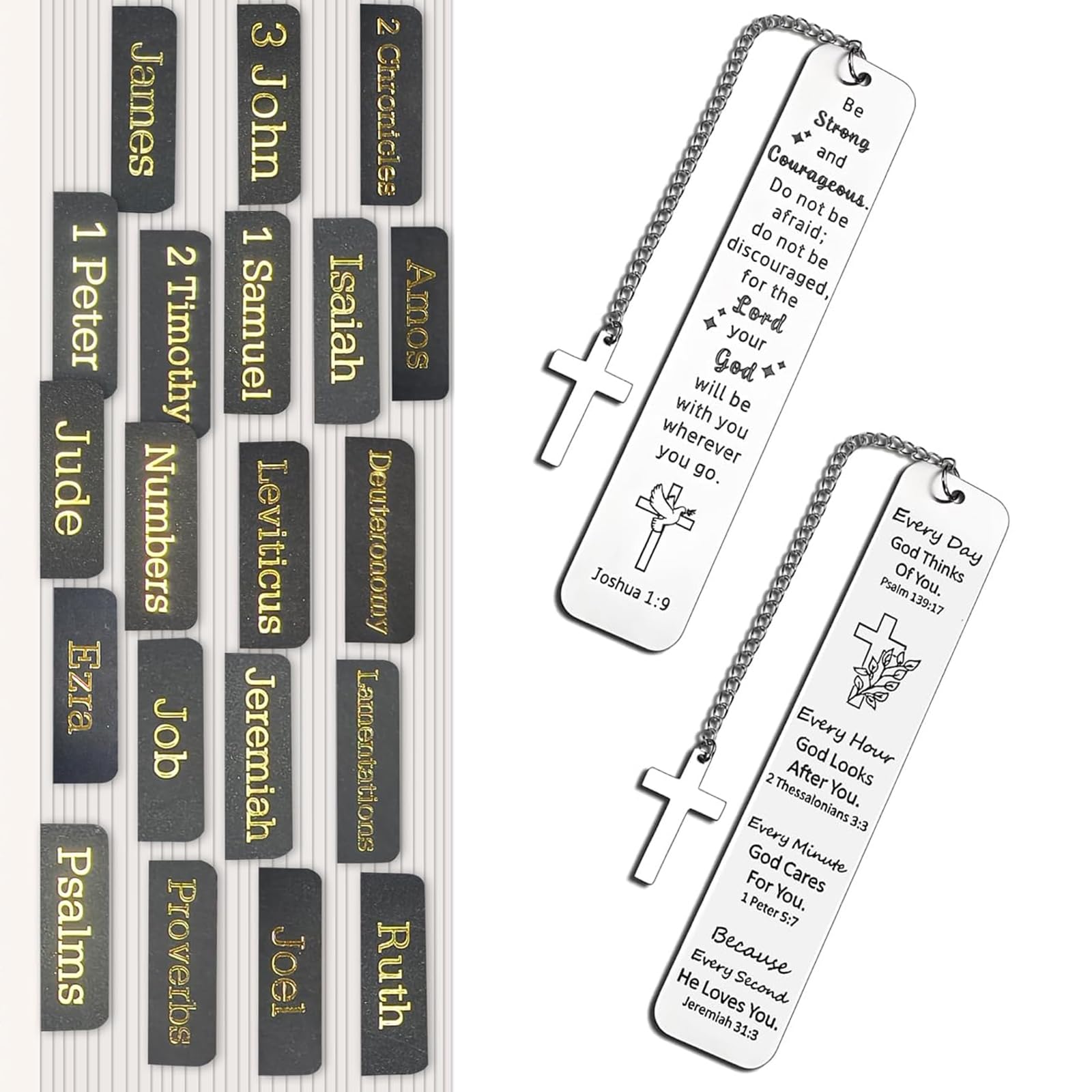 HARY 75 Bible Tabs Set for Study Gold Foil Lettering Laminated Bible Tabs with 2 Metal Bookmarks, Bible Study Supplies for Old and New Testament, Journaling Accessories Christian Gift for Women Men