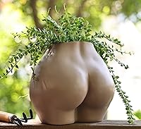 Vista 8 de FROZZUR - Maceta con forma de cuerpo femenino, jarrón con trasero, maceta de flores femenina, maceta moderna de resina estilo bohemio, color blanco