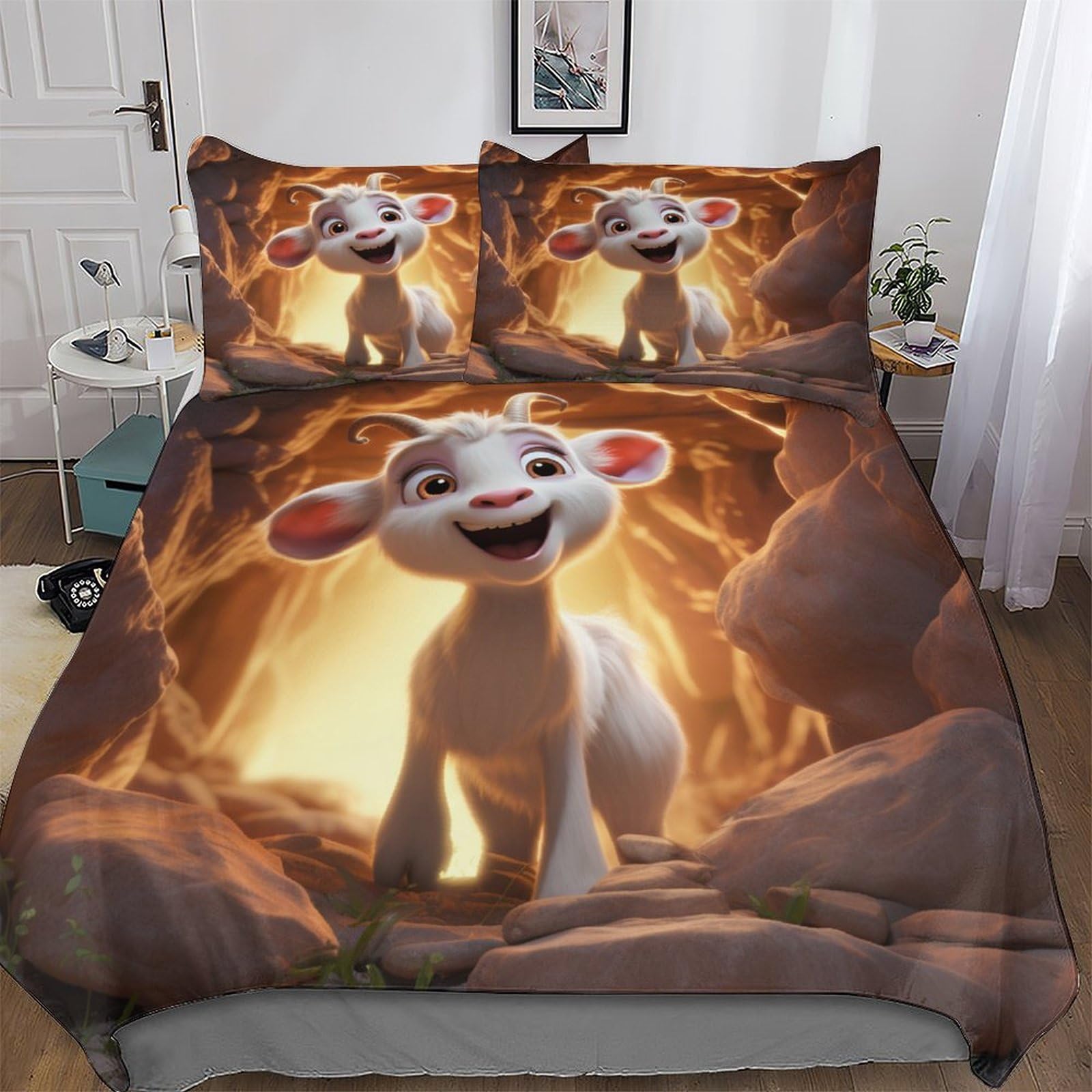 Housse de couette chèvre 3 pièces en microfibre imprimée pour lit deux personnes 220x240