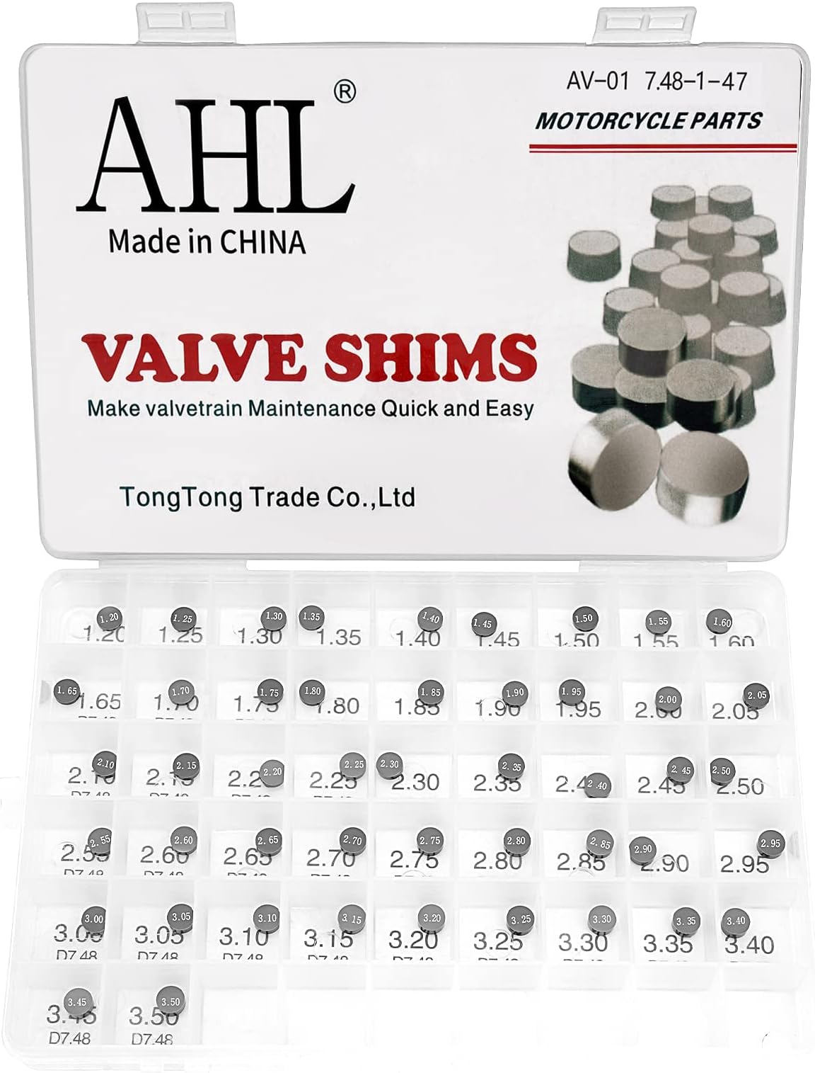 AHL 7.48mm O.D. 1.20mm-3.50mm Thick Adjustable Valve Shim Kit for Honda NPS50 Ruckus 2003-2014 (47pcs)