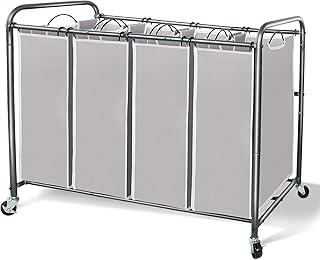 STORAGE MANIAC Laundry Sorter 4 Section, Laundry Hamper with Wheels, Laundry Basket Sorter, Laundry Separator Hamper, Laundry Divider Hamper, 4 Bag Laundry Hamper with Wheels and Removable Bags, Gray