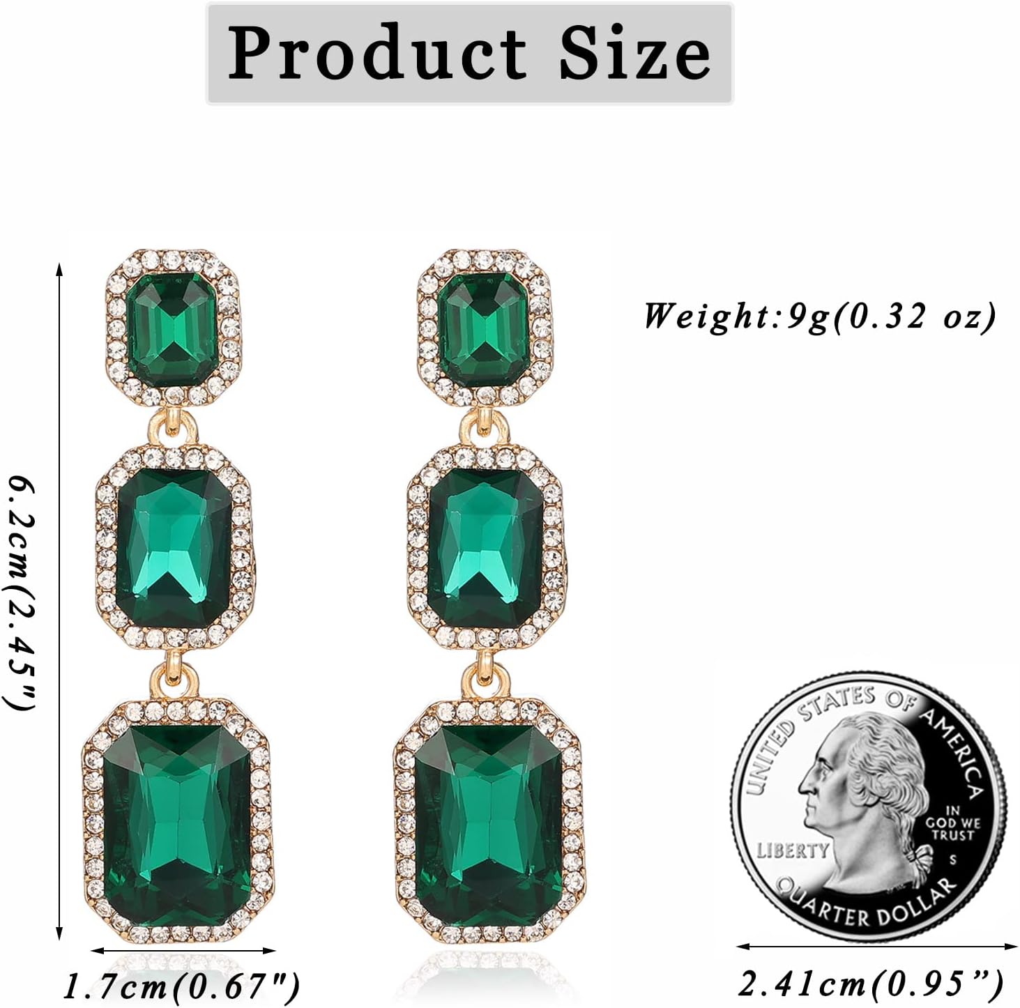 Classical Rhinestone Dangle Earrings Statement Crystal Drop Earrings Wedding Bridal Rectangle Dangling Earrings for Women - Image 6