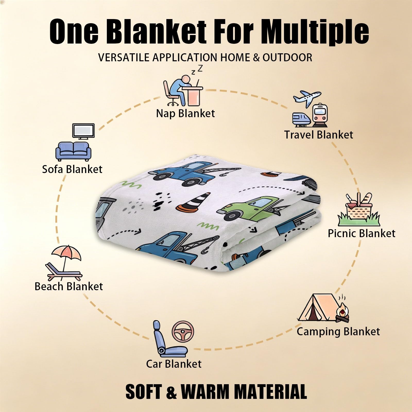 Manta mullida de 180 x 200 cm – Manta de franela suave de dibujos animados nórdicos reversible para sofá, sofá, vehículo de construcción, líneas flechas, manta de forro polar