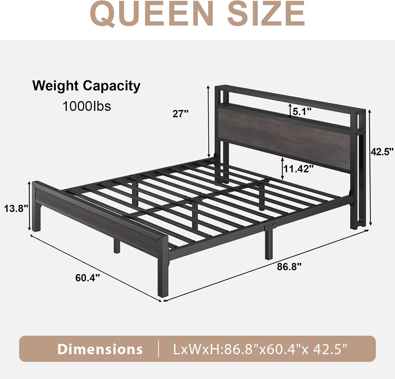 Bed frame with LED lights illuminated in blue.