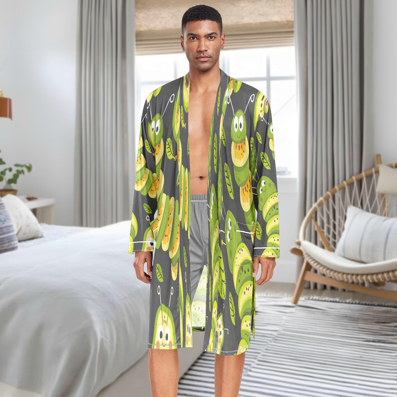 Albornoz ligero para hombre, albornoz de spa, dibujado a mano, caricatura, aravocado, sencillo