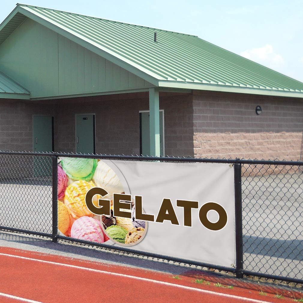 Vinyl Banner Multiple Sizes Gelato Outdoor Advertising Printing A Restaurant & Food Outdoor Weatherproof Industrial Yard Signs White 4 Grommets 16x40Inches
