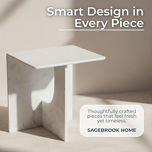 Miniatura 6 de Sagebrook Home Mesa decorativa moderna de mármol, elegante mesa auxiliar de piedra para el hogar, oficina, dormitorio y sala de estar, mesa auxiliar
