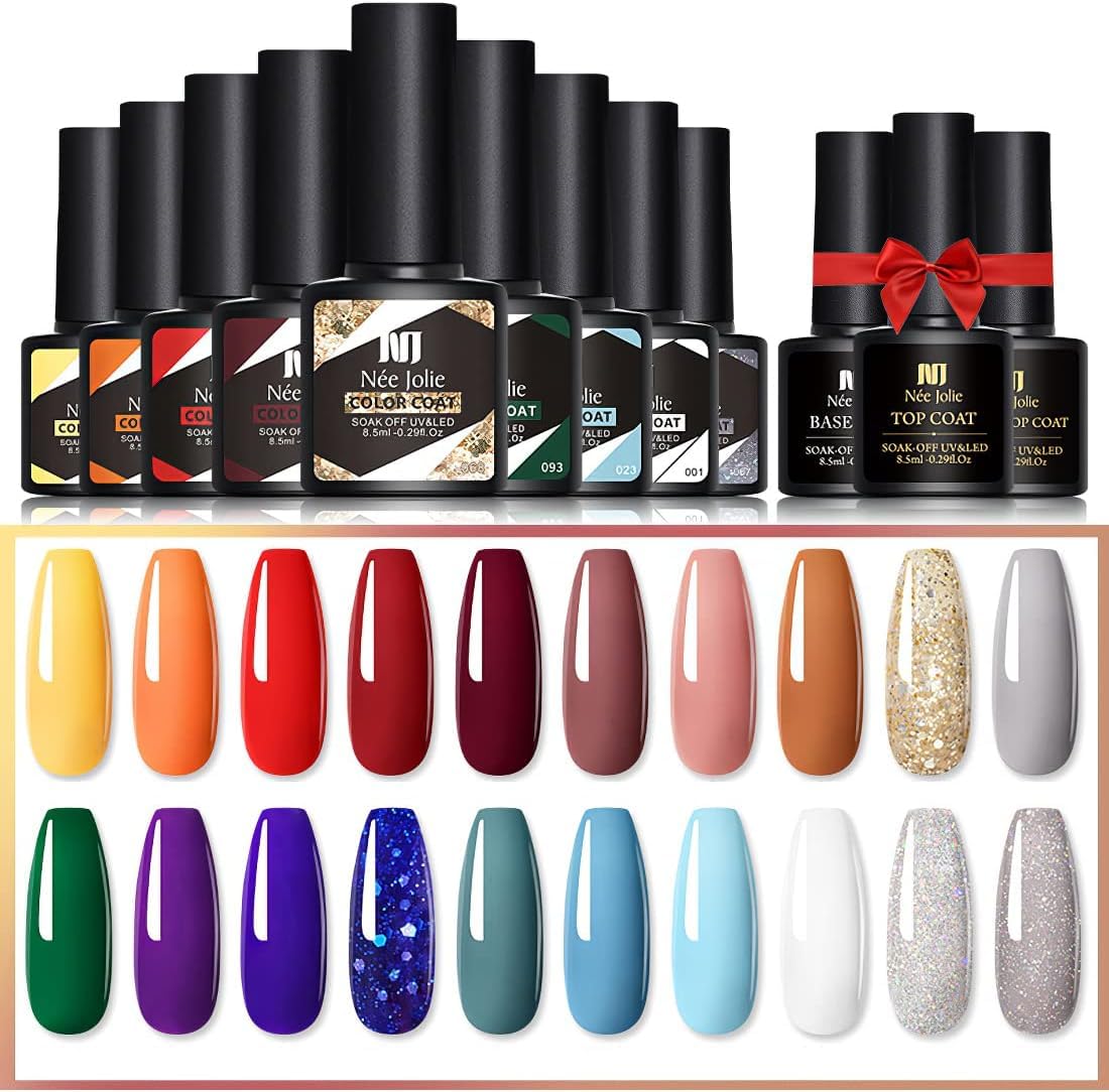 Goreem Gel Nail Polish Set 23Pcs Nail Gel Kit with 20 Colors Gel Nail and Base Gel + Top Coat+ Matte Top Coat for Nail Art Salon for Women 14# Environmental & Healthy Gel Polish Kit