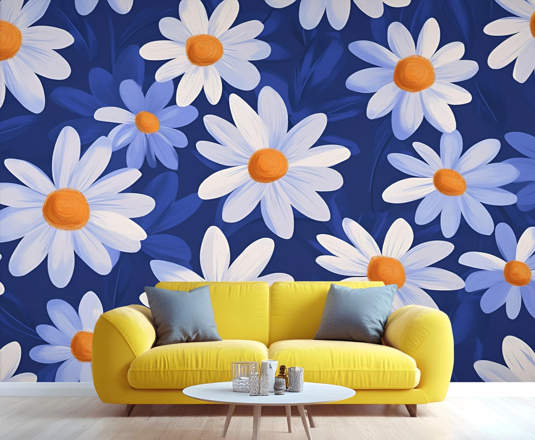 YXQAIED Floral Wallpaper, White Daisy Bedroom Wallpaper, Fresh Flowers Wallpapers for Living Room, Not Self Adhesive Boho Photo 3D Wall Murals & Room Decor, 390x260cm — image 1