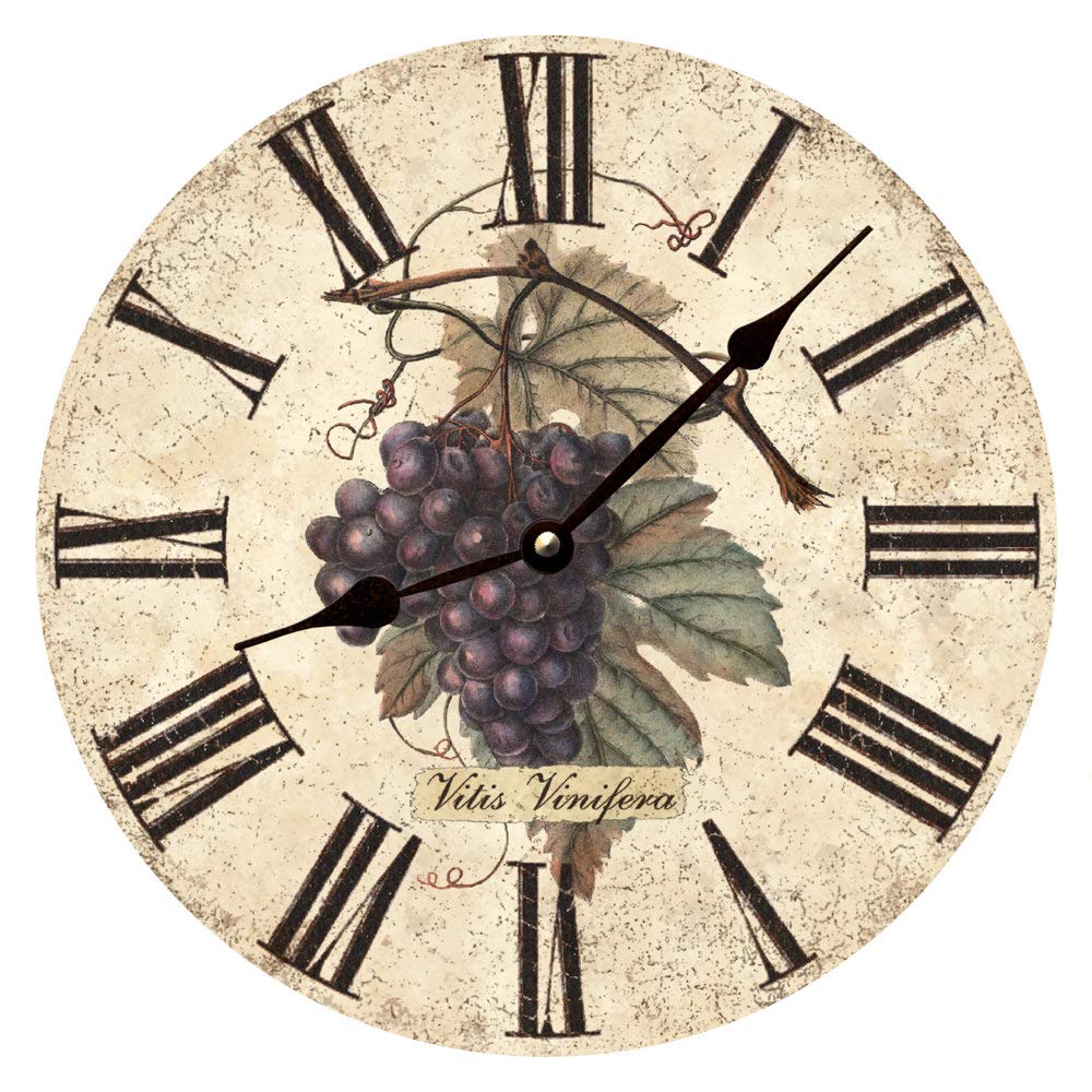 Horloge murale sans tic-tac cuisine motif raisins ronds 25cm