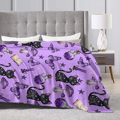 Miniatura 7 de Manta de franela para hombres y niños, compatible con bruja bruja, gótica y hongo de gato negro, manta pequeña y grande más cálida, bonita manta de
