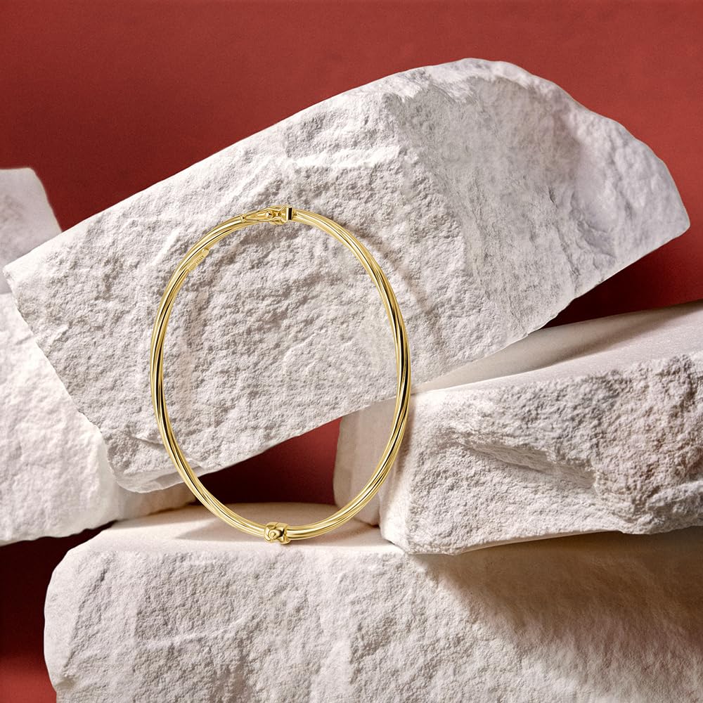 OROVI Bracciale Rigido Argento 925 - Bracciale Donna PLACCATO ORO 18KT Design intrecciato, Chiusura a Cerniera. Gioiello Donna Anallergico MADE IN ITALY Consegnato in Elegante Astuccio Regalo.