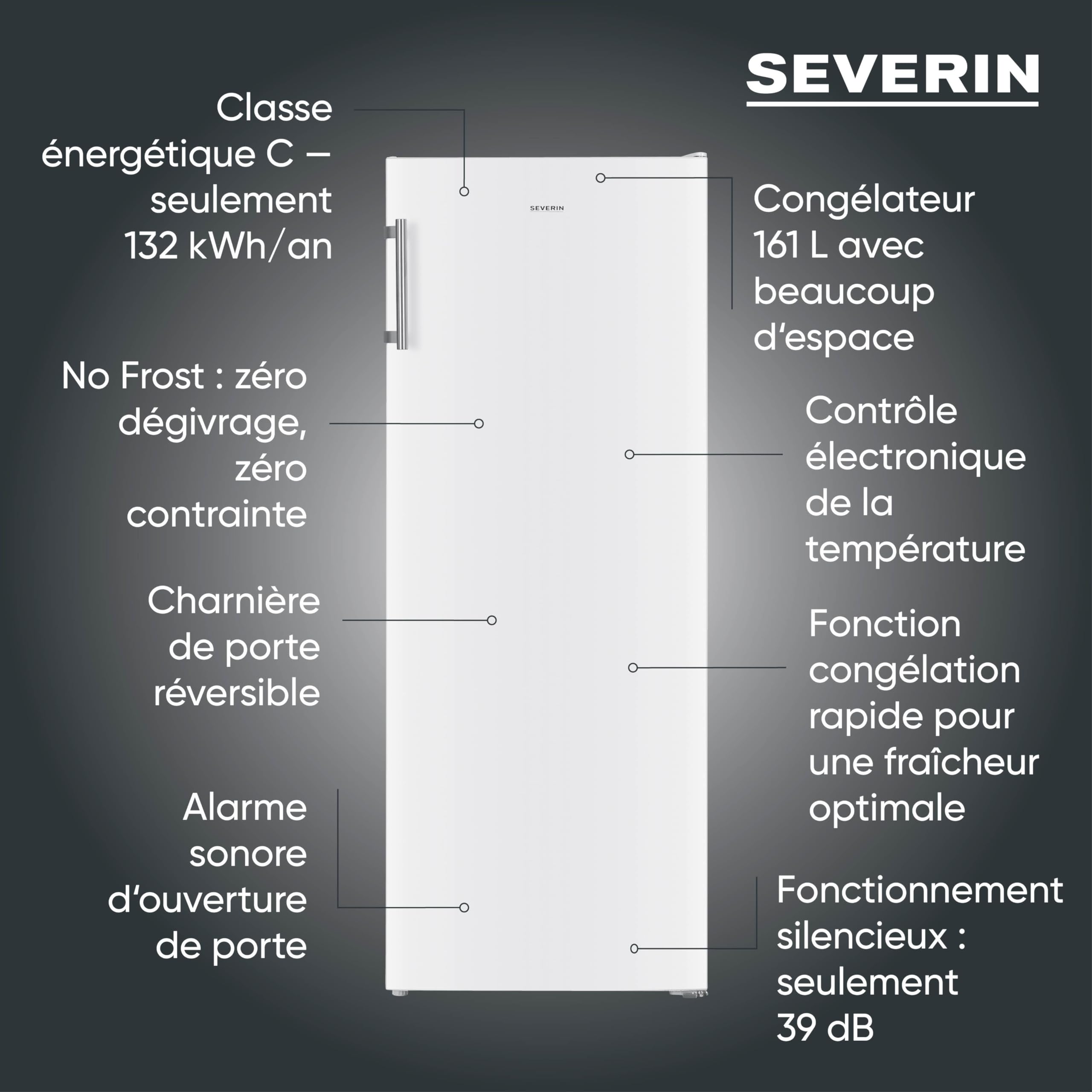 Severin GS 8868 Congélateur No Frost, 161L, Classe C, 143x54x60cm, Blanc
