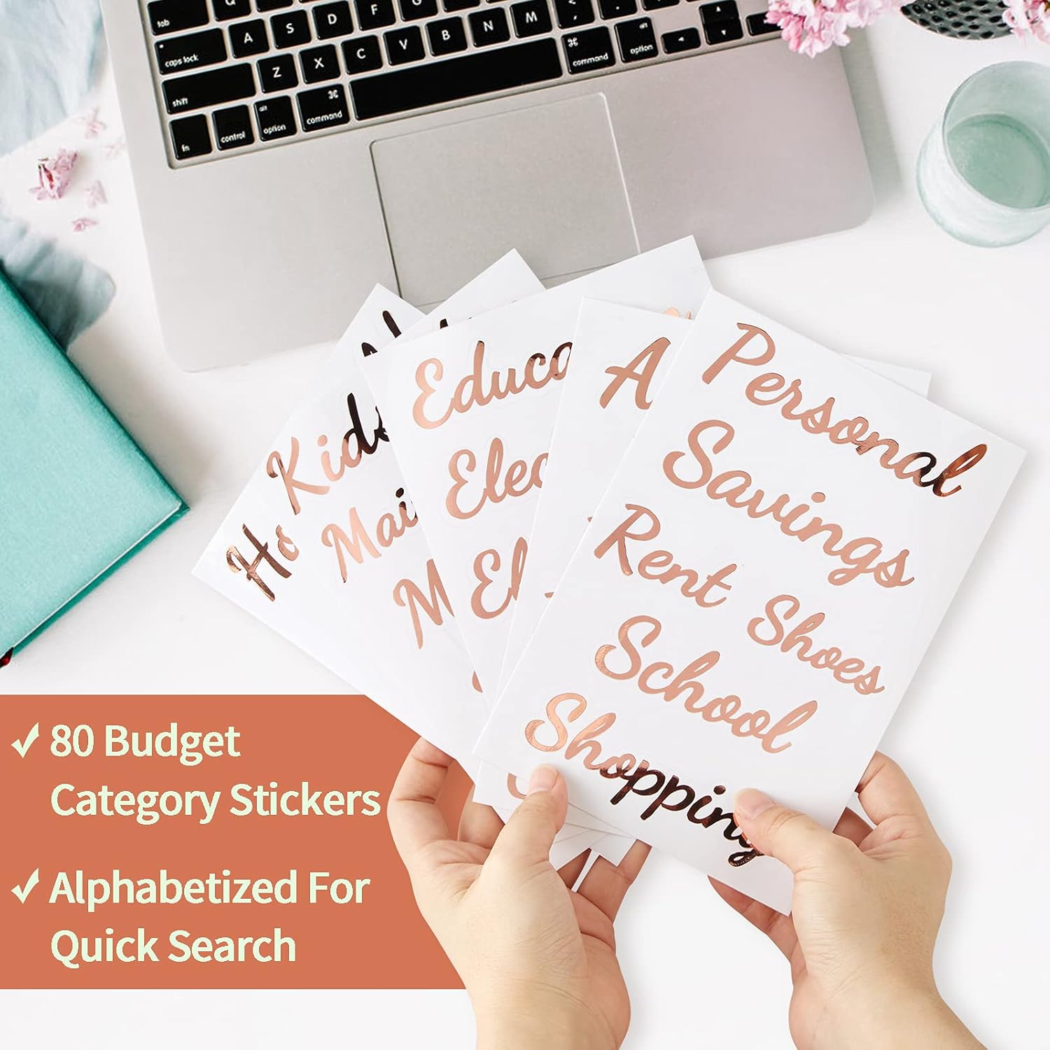 A6 Cash Envelope Budget Binder - Rose Gold Letter Stickers with Blue Budget Binder with 12 Zipper Envelopes & Expense Tracker & Budget Labels, Cash Wallet Planner Organizer for Money, Receipt : Office Products