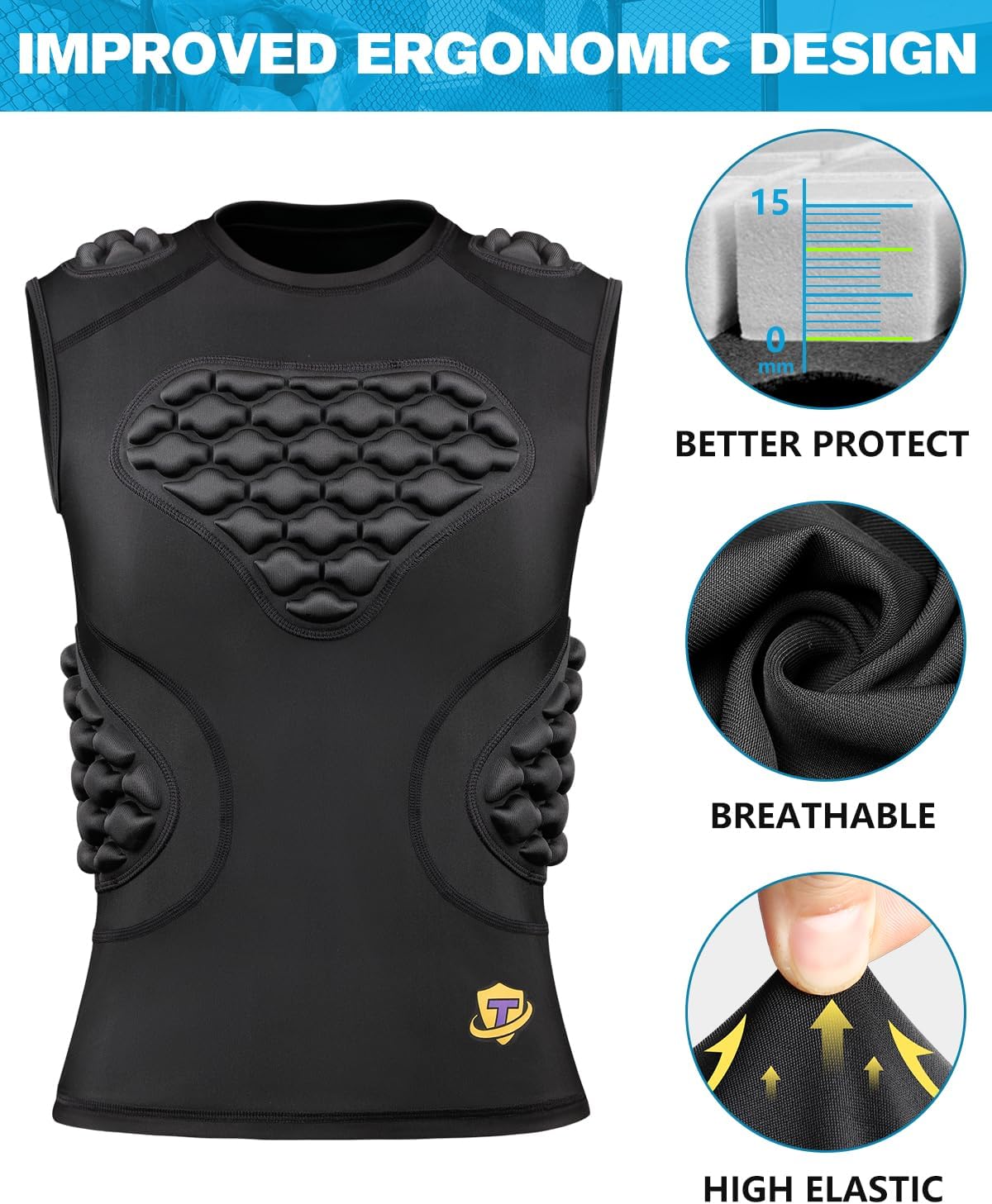 Youth Football Padded Shirt Chest Rib Protector Boys Heart Guard Sternum Protection Kids Rugby Undershirt - Image 6