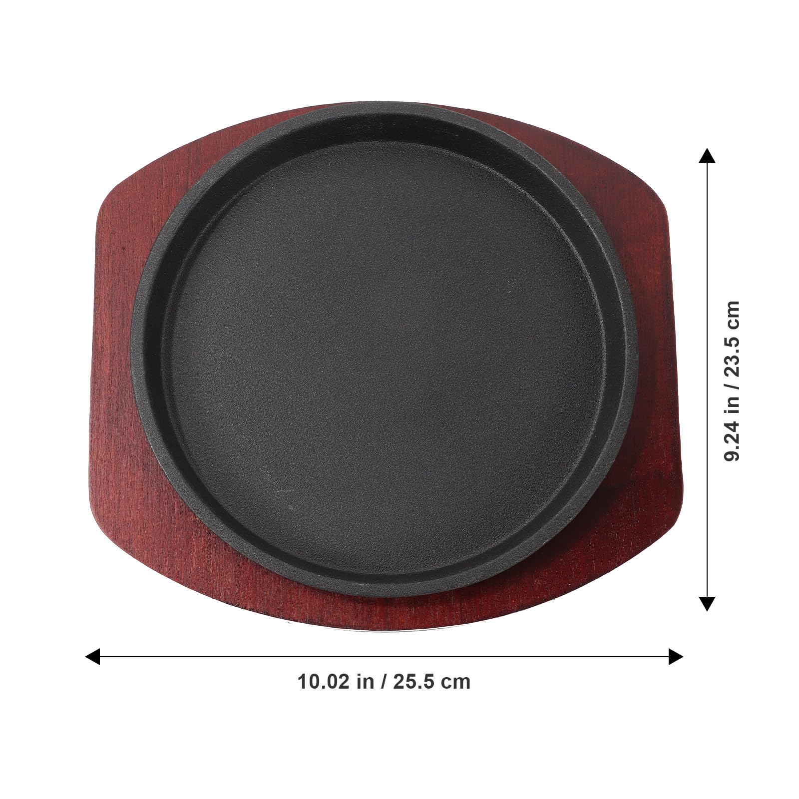 Assiette à Steak en Fer Épais Ronde 1 Set avec Base en Bois | Plat de Service Usage Maison Couleur Aléatoire Conserve la Chaleur Finition Antiadhésive pour Restaurant