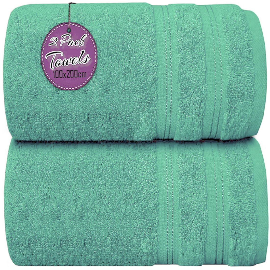Wholesale Trade Dealz Pack of 1 & 2 Extra Large Jumbo Bath Sheet 100 X 200cm 100% Egyptian Cotton Super Soft Quick Dry Body Wrap Beach Towels XL Bath Towels 600-GSM (2, Aqua/Mint)