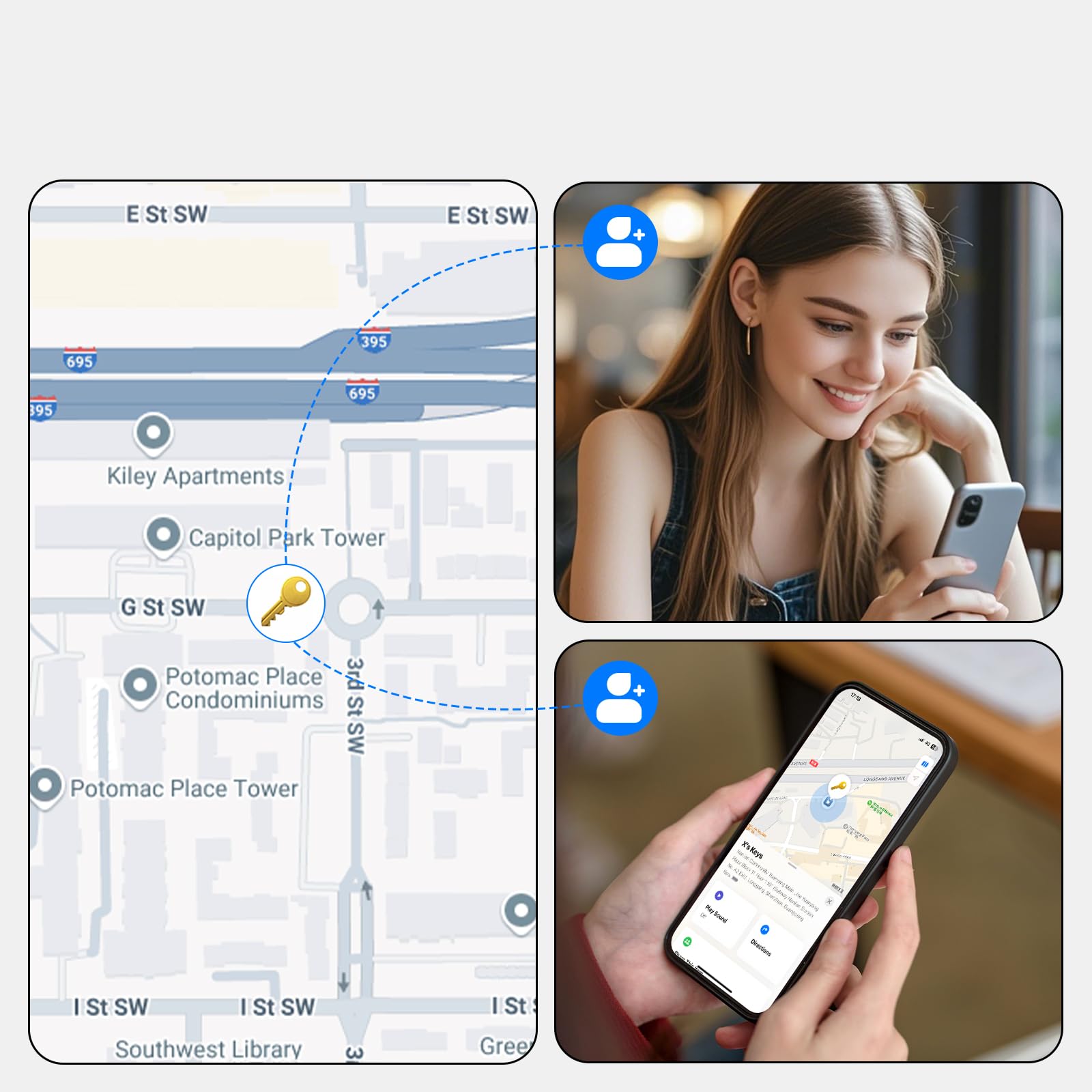 Item Finder Localisateur de clés Bluetooth compatible avec Apple Find My (iOS uniquement), localisateur de clés pour valises, bagages et plus encore, 2 blancs
