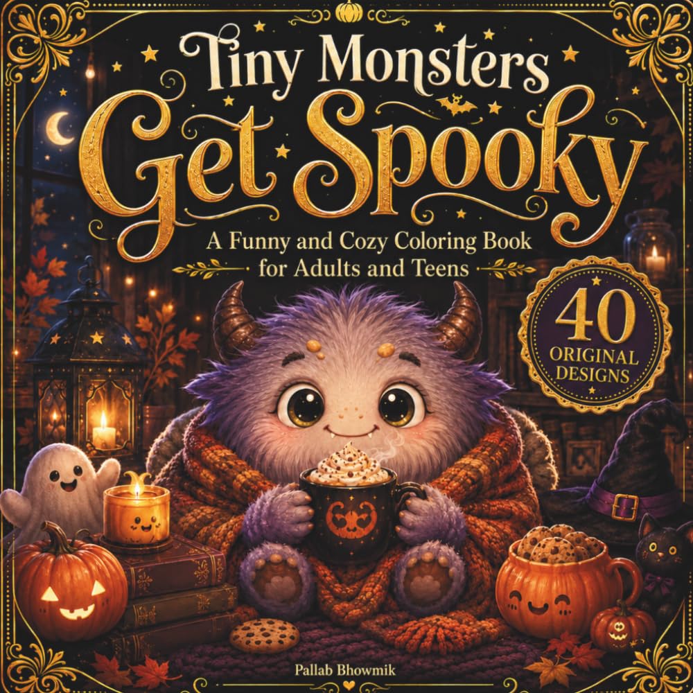 Tiny Monsters Get Spooky: Funny and Cozy Coloring Book for Adults and Teens (Tiny Monsters Coloring Books)