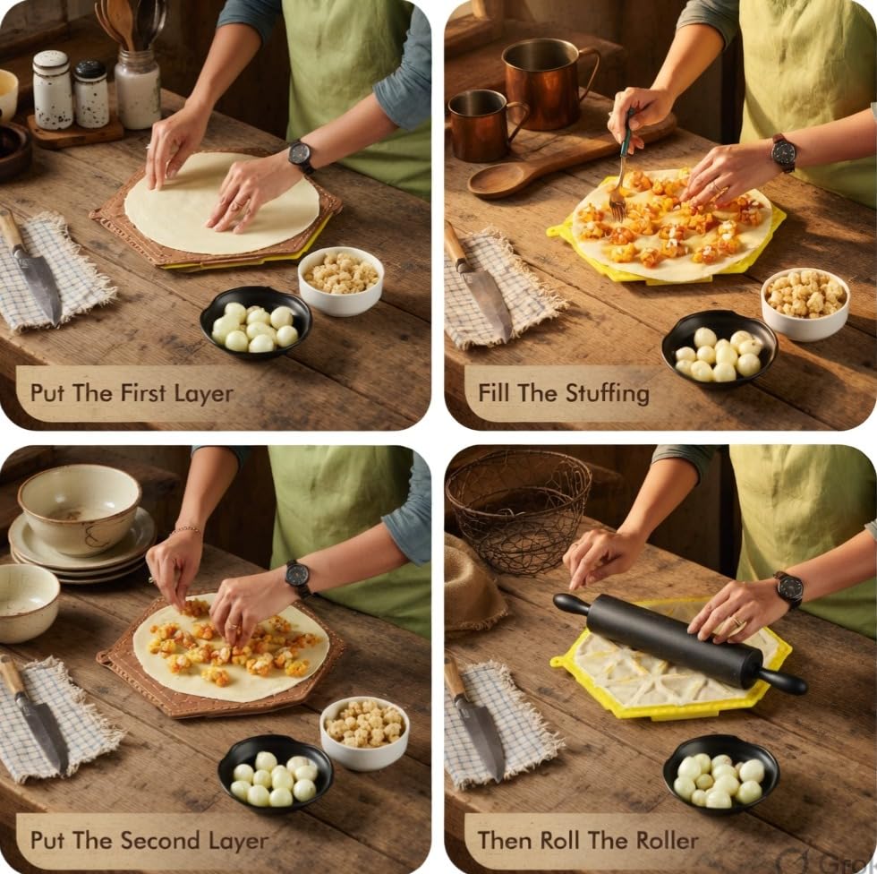 Image of ARTO Samosa Maker - Manual Press Mould for Punjabi Samosa, Kachori, Singara, Gujiya | Easy Folding & Leak-Proof Sealer | Best for Home Kitchen, Tiffin Service & Small Business (Multicolor)(POF-1)