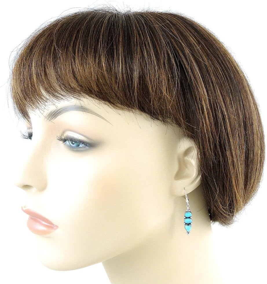 Turquoise Earrings 925 Sterling Silver & Genuine Gemstones (Select style) (3-Stone Drops) - Image 2