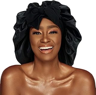 Touca de Seda para Dormir,Gorro de cetim de laço ajustável - Touca de cabelo de seda para dormir, touca de cetim elástica, touca de dormir para mulheres com trança longa encaracolada Pengzi