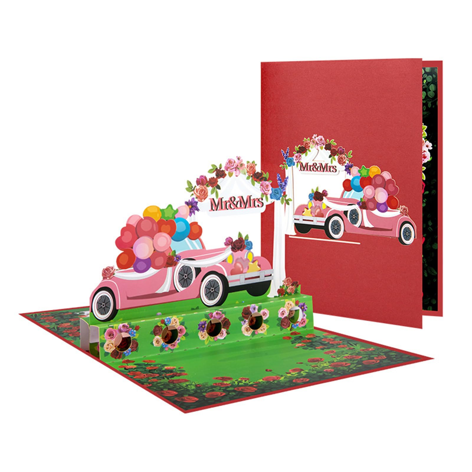 Kalttoy 3D Wedding Car Greeting Card Beautiful 3D Wedding Car Paper Greeting Card for Couple and Lover Foldable Display